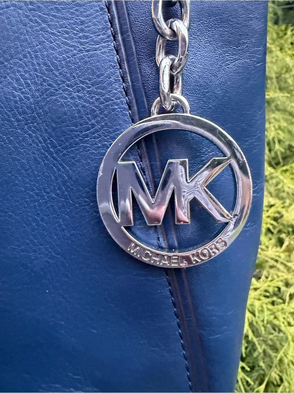 Michael Kors Navy  Leather Shoulder Bag with Chain Detail